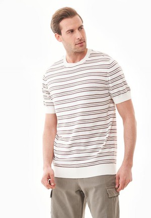 T-Shirt With Stripes Fine Knit Deep Taupe & Off White from Shop Like You Give a Damn