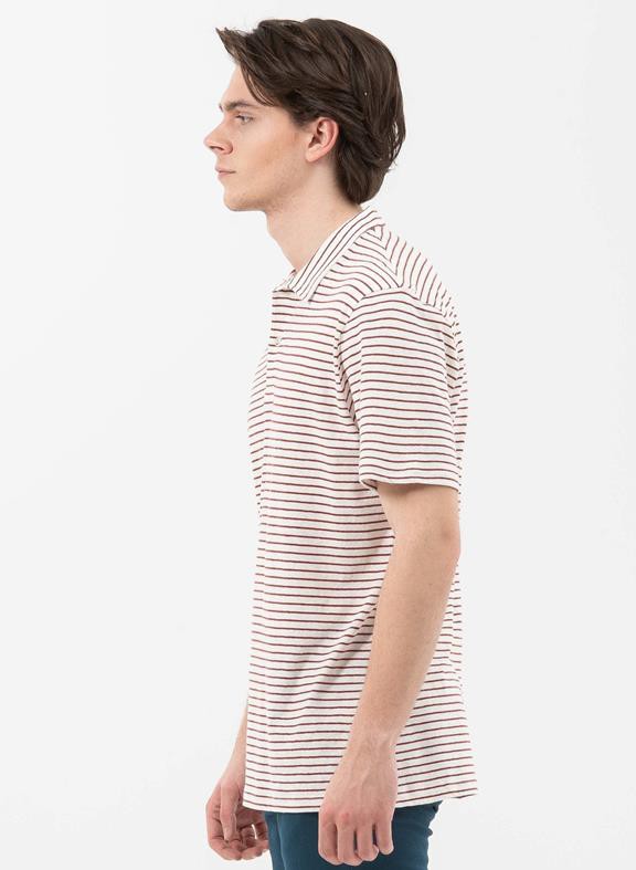 Striped Polo White/Brown from Shop Like You Give a Damn