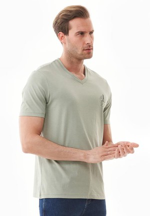 T-Shirt With Compass Print Olive Grey from Shop Like You Give a Damn