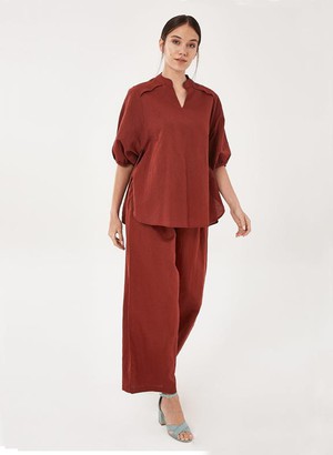 Blouse Puff Sleeves Dark Red from Shop Like You Give a Damn
