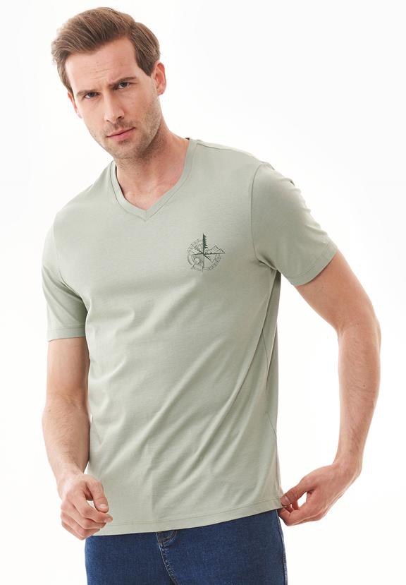 T-Shirt With Compass Print Olive Grey from Shop Like You Give a Damn