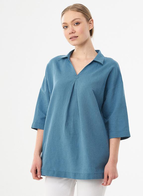 Blouse Three Quarter Sleeve Blue from Shop Like You Give a Damn