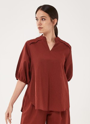 Blouse Puff Sleeves Dark Red from Shop Like You Give a Damn