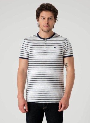 Striped Henley T-Shirt Off White/Navy from Shop Like You Give a Damn