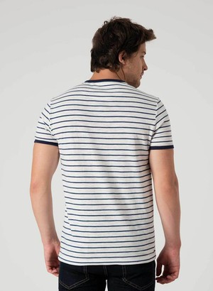Striped Henley T-Shirt Off White/Navy from Shop Like You Give a Damn
