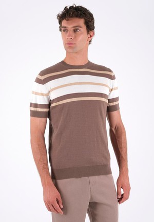 T-Shirt With Stripes Fine Knit Deep Taupe, Beige & Off White from Shop Like You Give a Damn