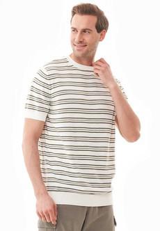 T-Shirt With Stripes Fine Knit Deep Taupe & Off White via Shop Like You Give a Damn