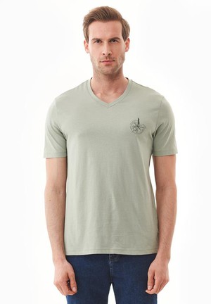 T-Shirt With Compass Print Olive Grey from Shop Like You Give a Damn