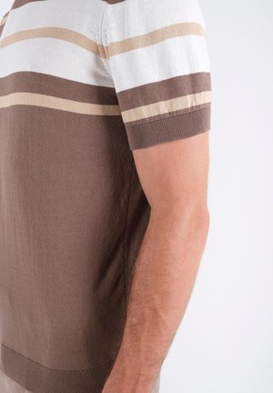T-Shirt With Stripes Fine Knit Deep Taupe, Beige & Off White from Shop Like You Give a Damn