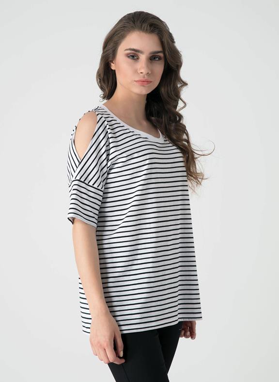 Off The Shoulder T-Shirt Stripes Black White from Shop Like You Give a Damn