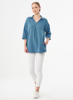 Blouse Three Quarter Sleeve Blue from Shop Like You Give a Damn