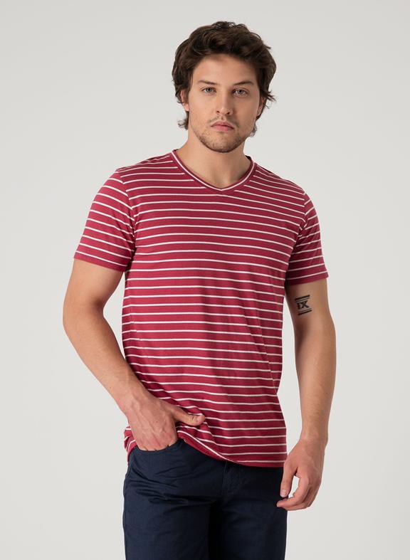 T-Shirt V-Neck Striped Red from Shop Like You Give a Damn