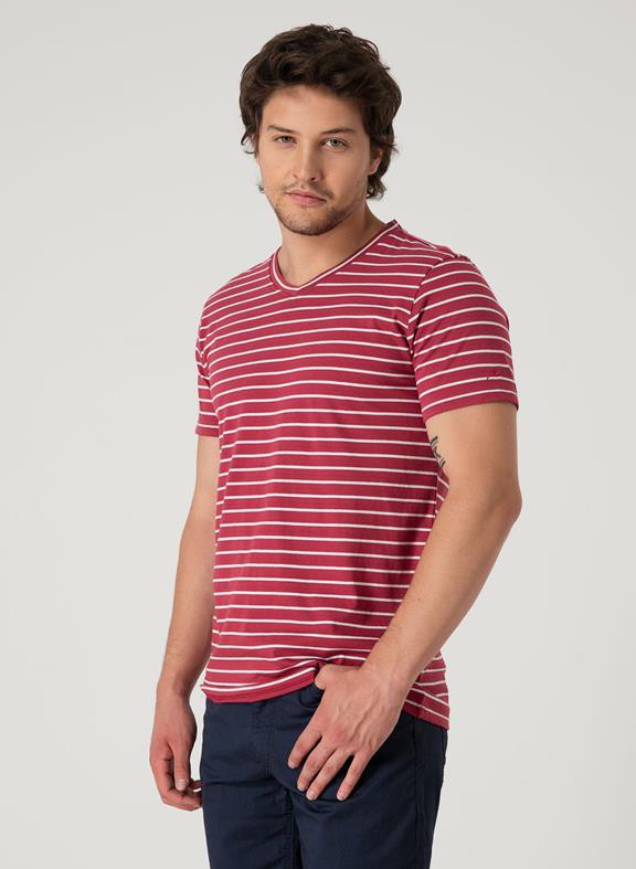 T-Shirt V-Neck Striped Red from Shop Like You Give a Damn
