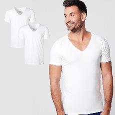 T-shirt White Deep V-neck Men | 2-pack | Slim Fit via SKOT