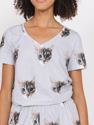 Ollie Cat T-shirt v-neck Women from SNURK