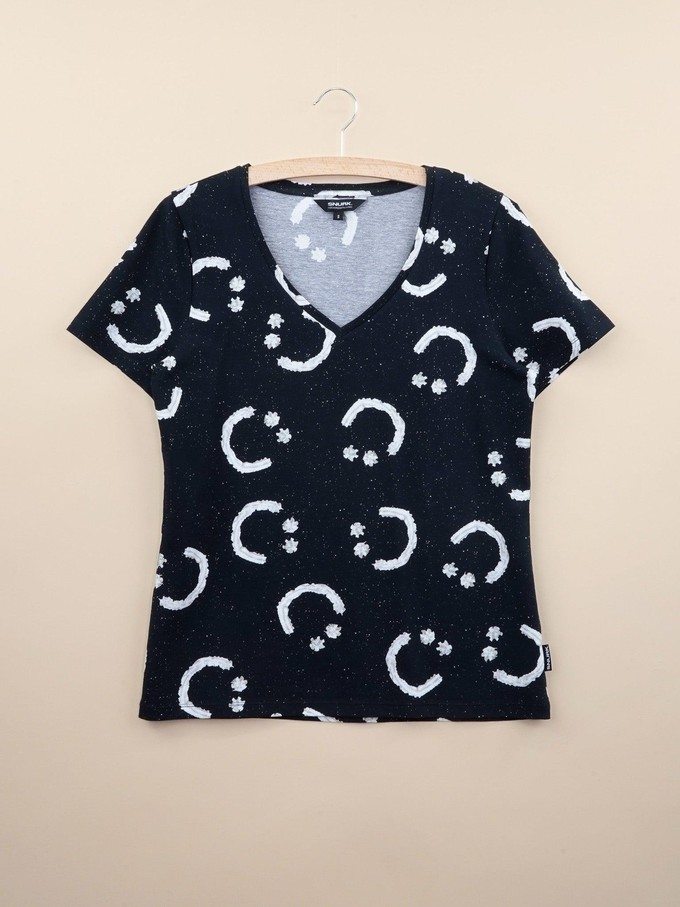 Smiles Black V-neck T-shirt Women from SNURK
