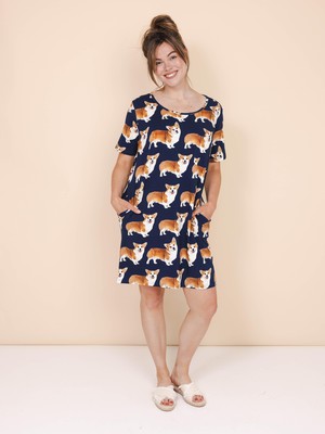 Corgi Navy T-shirt Dress Women from SNURK