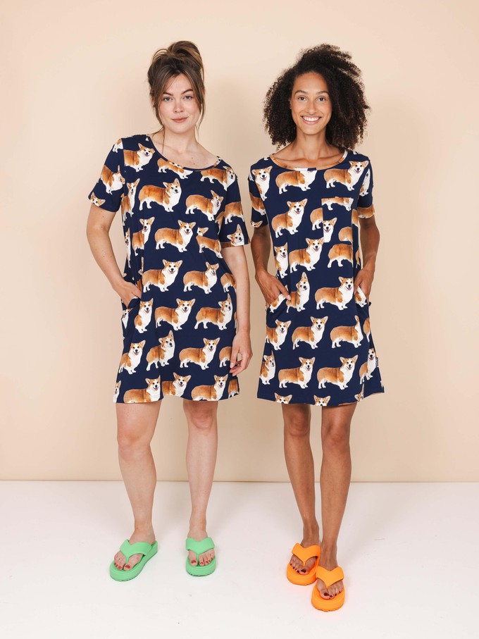 Corgi Navy T-shirt Dress Women from SNURK