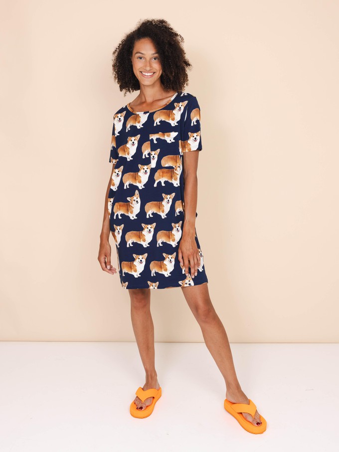 Corgi Navy T-shirt Dress Women from SNURK