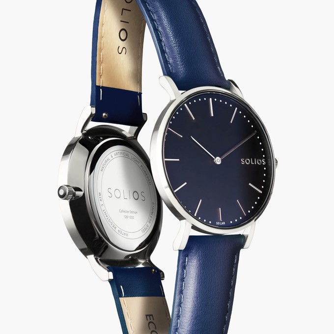 Black Solar Watch | Blue Vegan Leather from Solios Watches