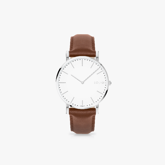 White Solar Watch | Brown Vegan Leather from Solios Watches