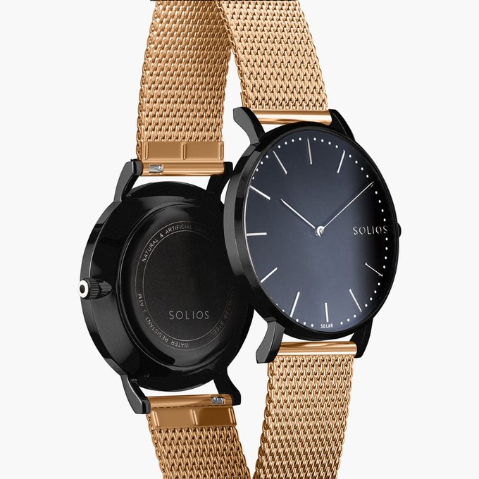 Black Solar Watch | Rose Gold Mesh from Solios Watches