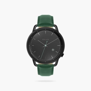 Black Curve Solar Watch | Green Vegan Leather from Solios Watches