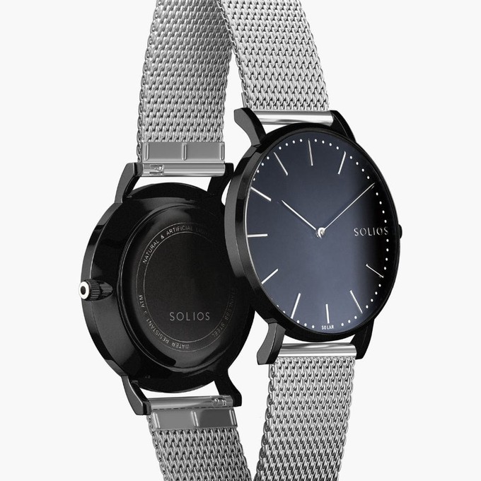 Black Solar Watch | Silver Mesh from Solios Watches