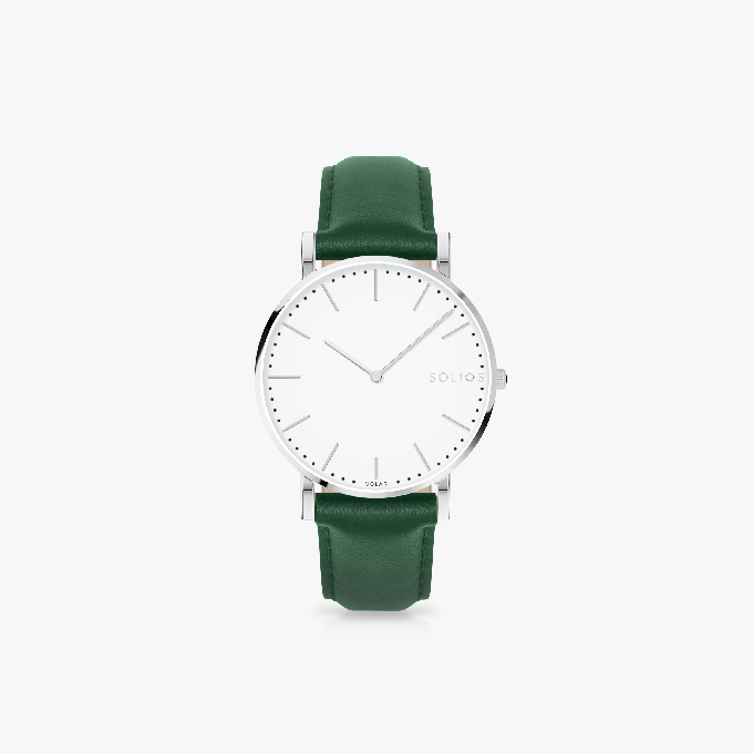 White Solar Watch | Green Vegan Leather from Solios Watches