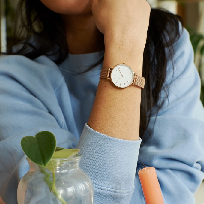 White Mini Solar Watch | Black Mesh from Solios Watches