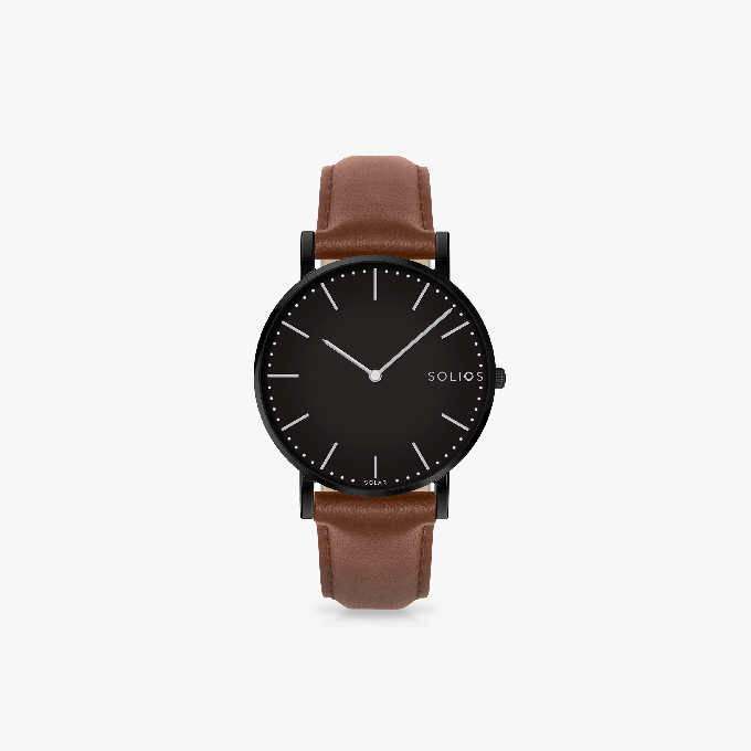 Black Solar Watch | Brown Vegan Leather from Solios Watches