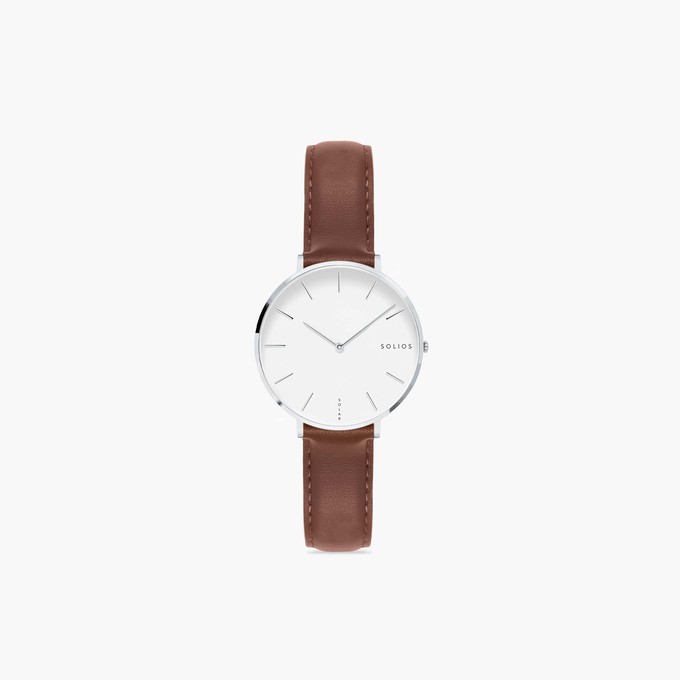 White Mini Solar Watch | Brown Vegan Leather from Solios Watches