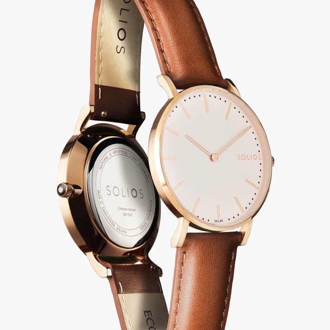 White Solar Watch | Brown Vegan Leather from Solios Watches