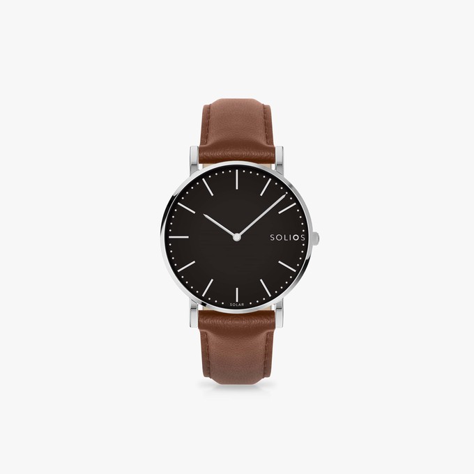 Black Solar Watch | Brown Vegan Leather from Solios Watches