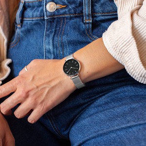 Black Mini Solar Watch | Silver Mesh from Solios Watches