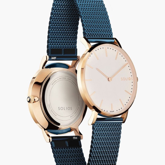 White Solar Watch | Blue Mesh from Solios Watches