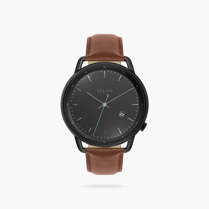 Black Curve Solar Watch | Brown Vegan Leather from Solios Watches