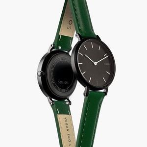 Black Mini Solar Watch | Green Vegan Leather from Solios Watches