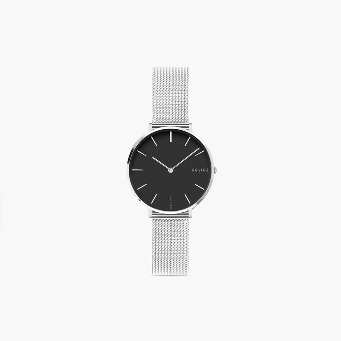Black Mini Solar Watch | Silver Mesh from Solios Watches