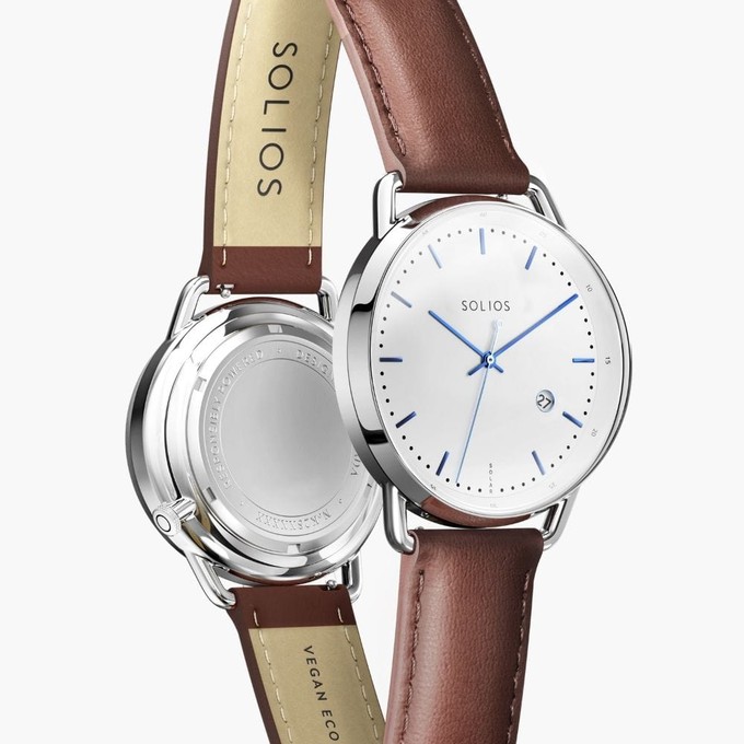 White Curve Solar Watch | Brown Vegan Leather from Solios Watches