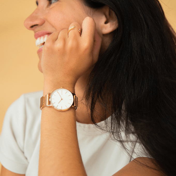 White Solar Watch | Rose Gold Mesh from Solios Watches