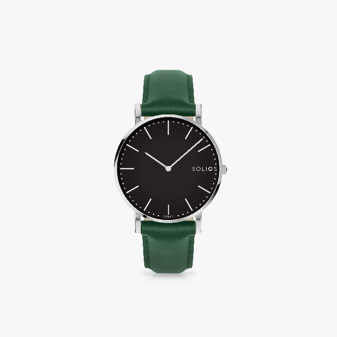 Black Solar Watch | Green Vegan Leather from Solios Watches