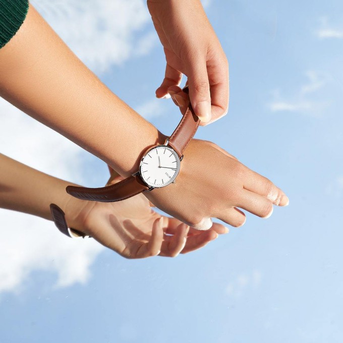 White Solar Watch | Brown Vegan Leather from Solios Watches