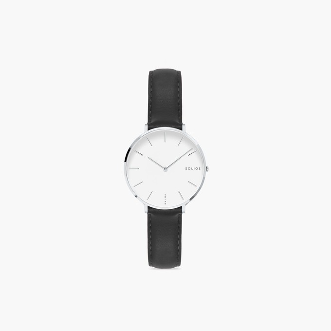 White Mini Solar Watch | Black Vegan Leather from Solios Watches