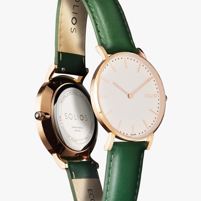 White Solar Watch | Green Vegan Leather from Solios Watches