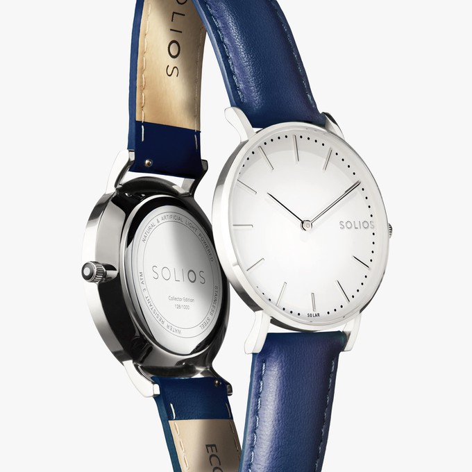 White Solar Watch | Blue Vegan Leather from Solios Watches