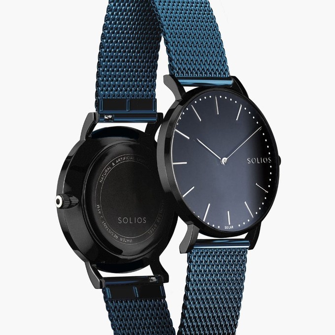 Black Solar Watch | Blue Mesh from Solios Watches