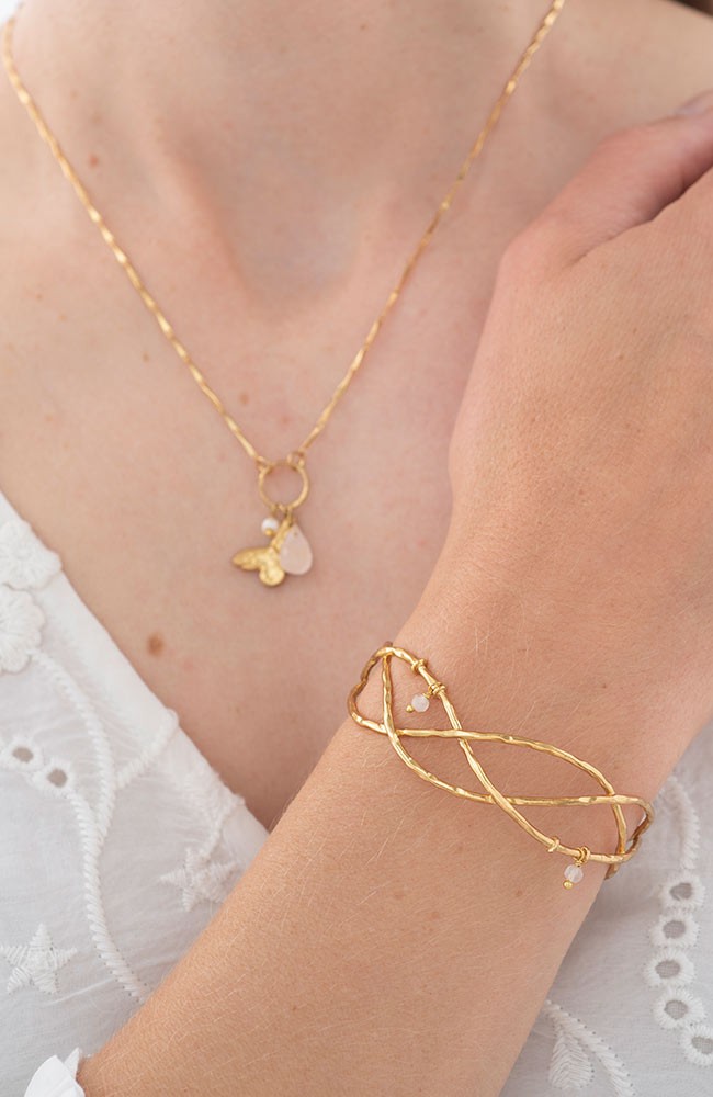 Wave Bracelet Rose Quartz Gold from Sophie Stone