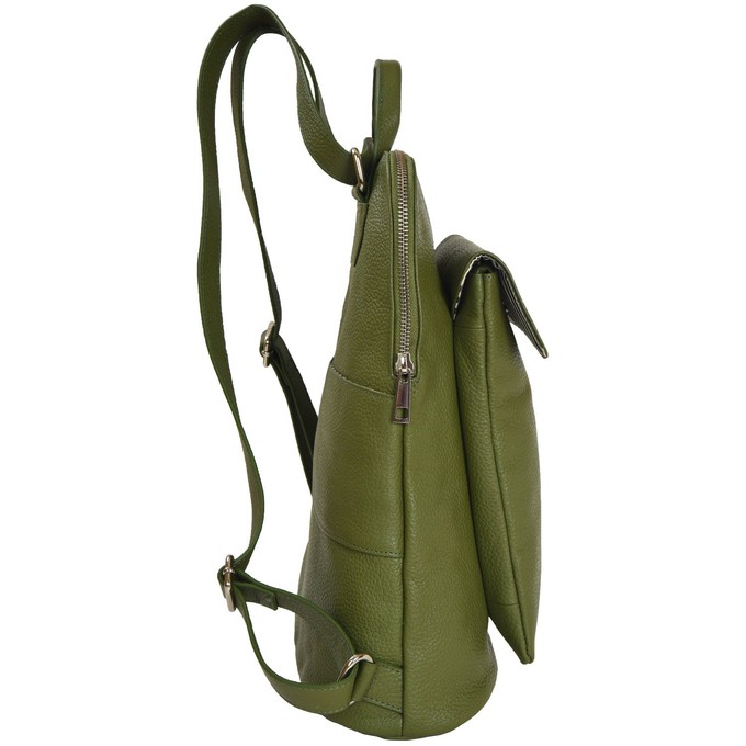 Olive Green Leather Flap Pocket Backpack from Sostter