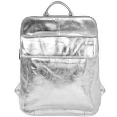 Silver Metallic Leather Flap Pocket Backpack via Sostter